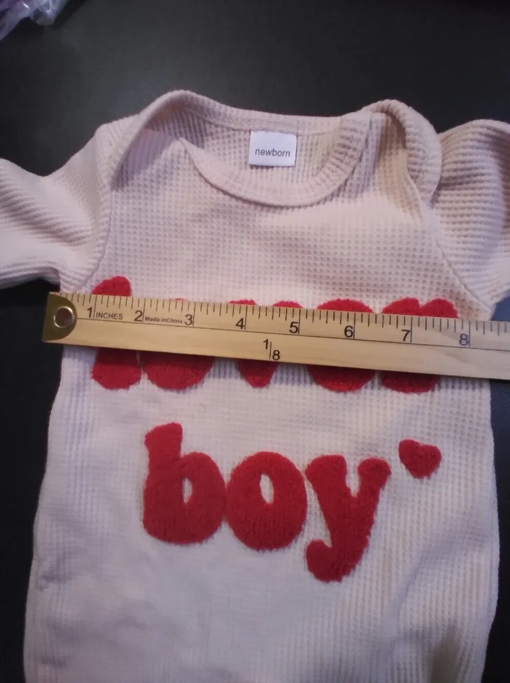 New Newborn Baby Boy Onesie With Hat. Cream Waffle Knit With Embossed Lover Boy